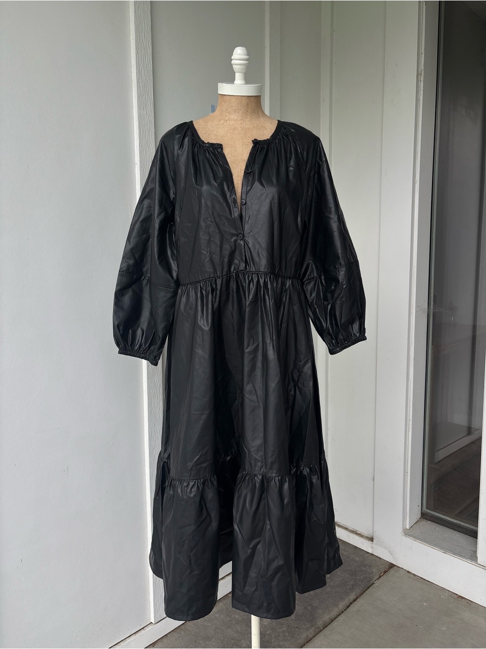 Chico’s Midi Dress Pleather Tiered Dress Black Size 6NWT - Picture 7 of 11